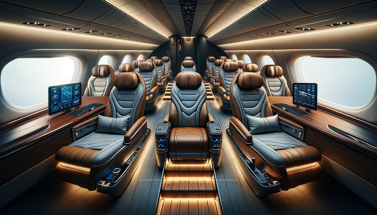 Futuristic airline cabin design car inspired Ultrafabric seat fabric